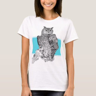 Black and white illustration of Owl on T-shirt