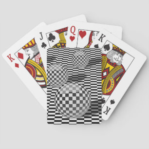Black and white illustration with balls on a chess playing cards