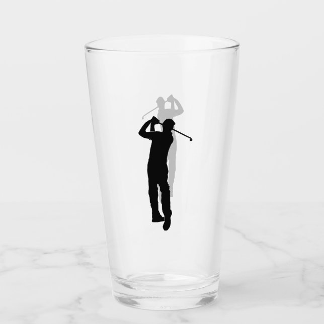 Black and White Image of a Golfer Glass (Front)