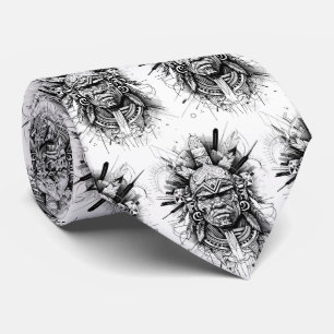 Black and White Inca Native American Warrior Tie