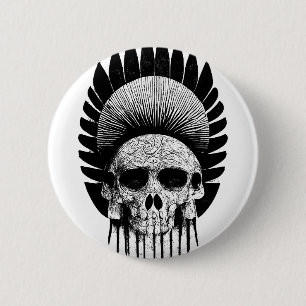 Black And White Indian Skull 6 Cm Round Badge