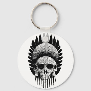 Black And White Indian Skull Key Ring