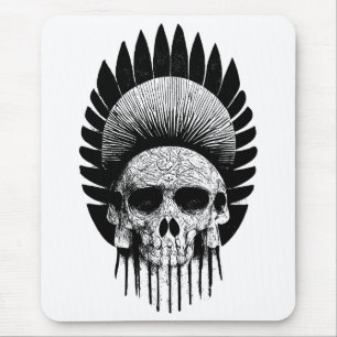 Black And White Indian Skull Mouse Mat