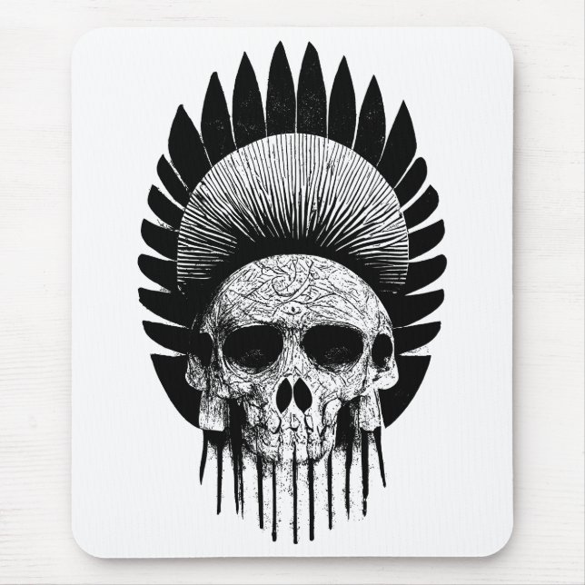 Black And White Indian Skull Mouse Mat (Front)
