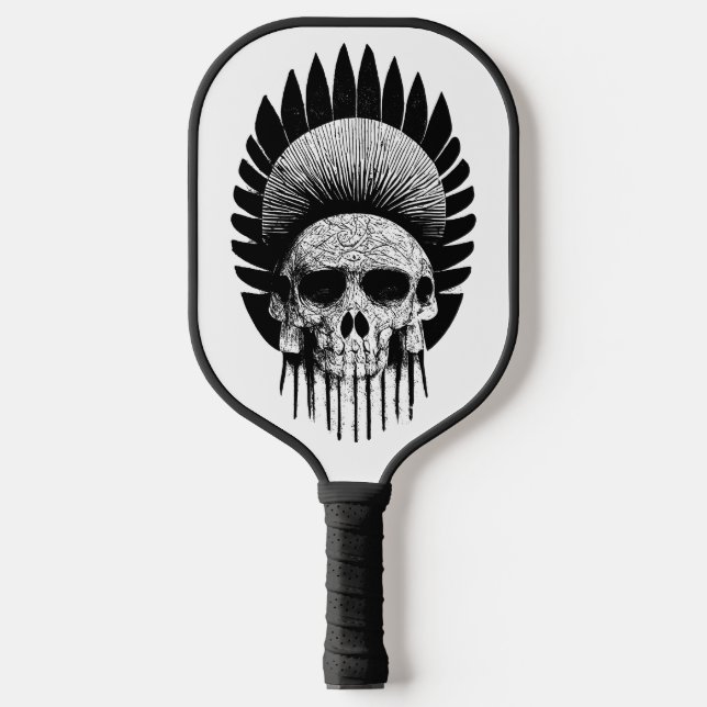 Black And White Indian Skull Pickleball Paddle (Front)
