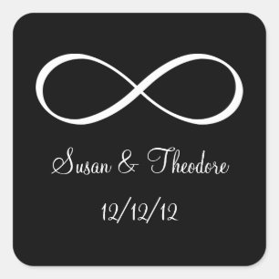 Black and White Infinity Symbol Save the Date Square Sticker