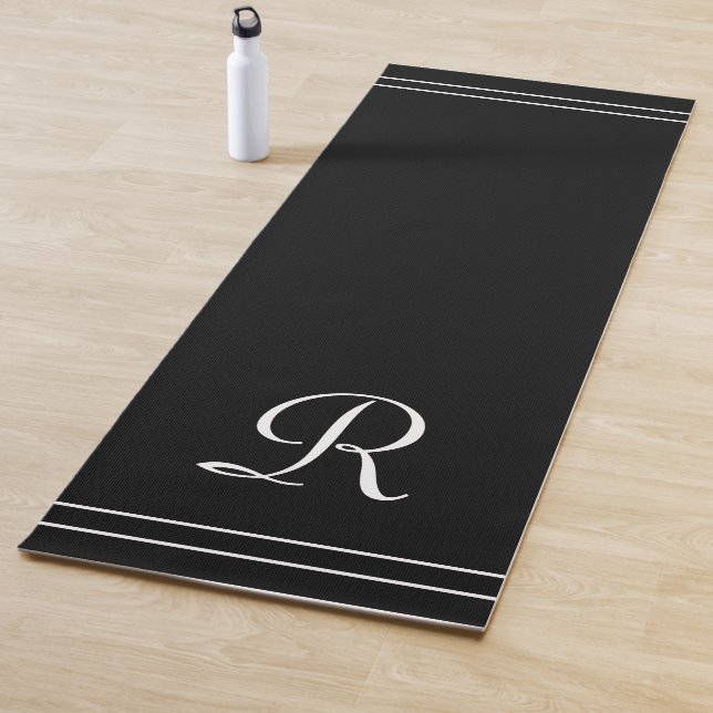 Black and White Initial Monogram Exercise Yoga Mat (In Situ)