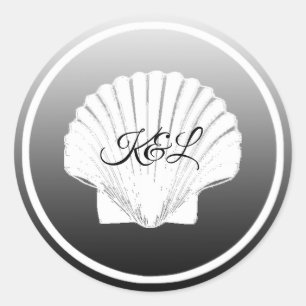 Black and White Initials Seashell wedding Sticker