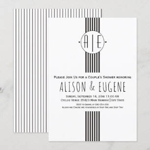 Black and white initials wedding couples shower invitation