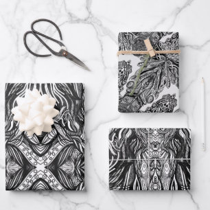 Black and White ink drawings Wrapping Paper Sheet