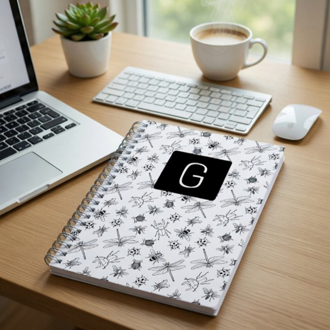 Black and White Insect Sketch Monogram Notebook (Creator Uploaded)