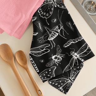 Black and White Insects Love Bug Tea Towel