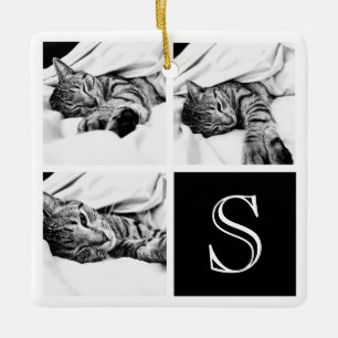 Black and White Instagram Photo Collage Monogram Ceramic Ornament