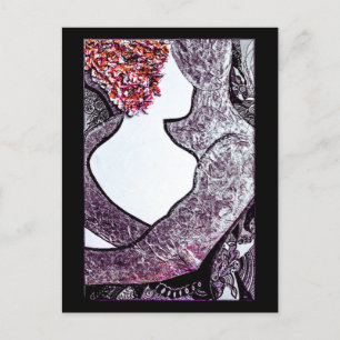 Black and white Interracial couple hugging artwork Postcard