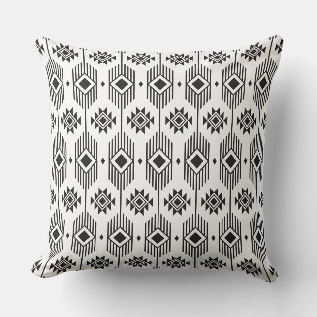 Black and white Irate tribal pattern Cushion (Front)