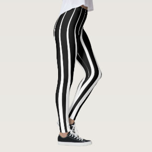 Black and White Irregular Vertical Stripes Leggings