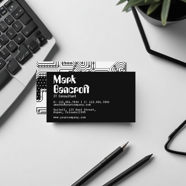 Black and White IT Technology Consultant Business  Card (Black and White IT Technology Consultant Business Business Card)