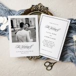Black and White | Italian Elegance Photo Wedding Invitation<br><div class="desc">This elegant, black and white wedding invitation features classic, old-world style with romantic calligraphy and your own personal photo. The back of the card features all of your wedding details, surrounded by a modern black delicate frame. Set the tone for your luxe, sophisticated Italy inspired wedding with this classy, minimalist...</div>