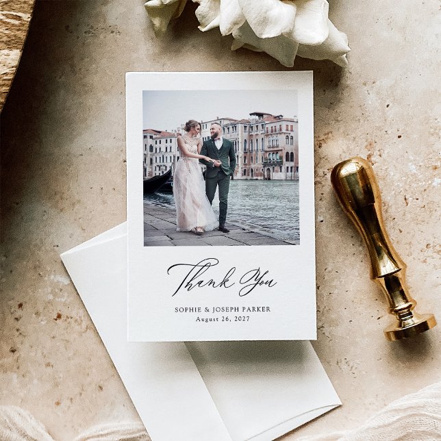 Black and White Italian Elegance Two Photo Wedding Thank You Card (Creator Uploaded)