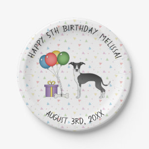 Black And White Italian Greyhound Dog Birthday Paper Plate