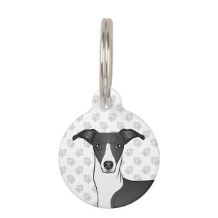 Black And White Italian Greyhound Dog Head Pet Tag