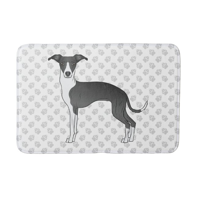 Black And White Italian Greyhound Dog With Paws Bath Mat (Front)