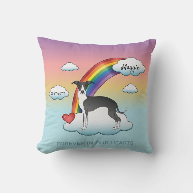 Black And White Italian Greyhound Rainbow Memorial Cushion (Front)