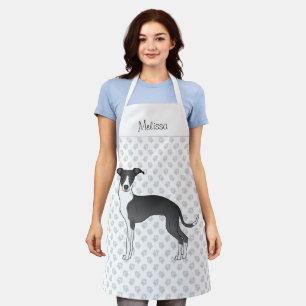 Black And White Italian Greyhound With Custom Name Apron