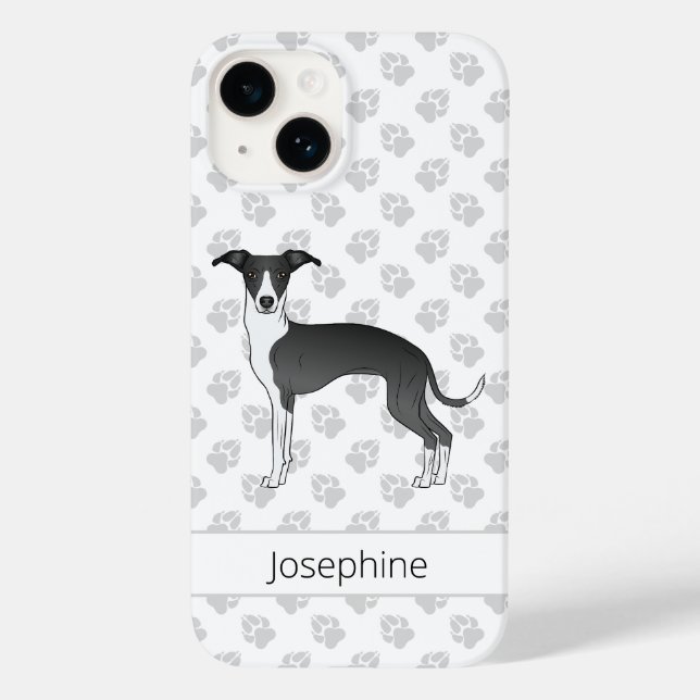 Black And White Italian Greyhound With Custom Name Case-Mate iPhone Case (Back)