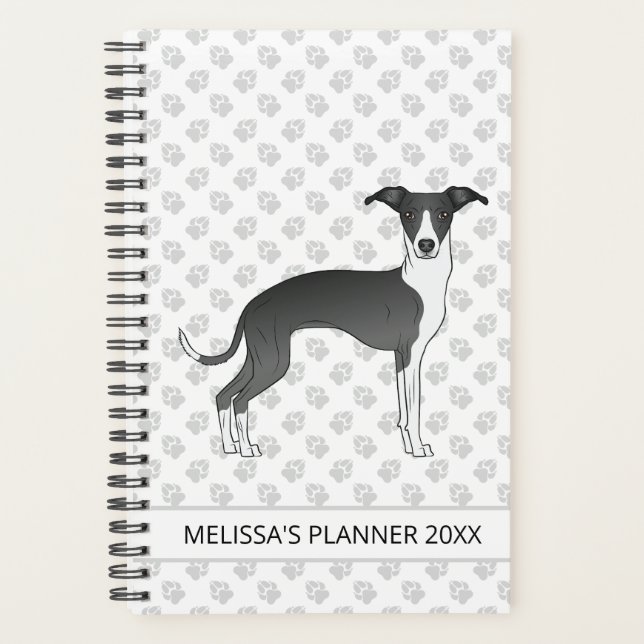 Black And White Italian Greyhound With Custom Text Planner (Front)