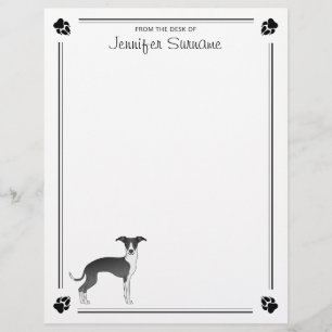 Black And White Italian Greyhound With Paws & Text Custom Letterhead