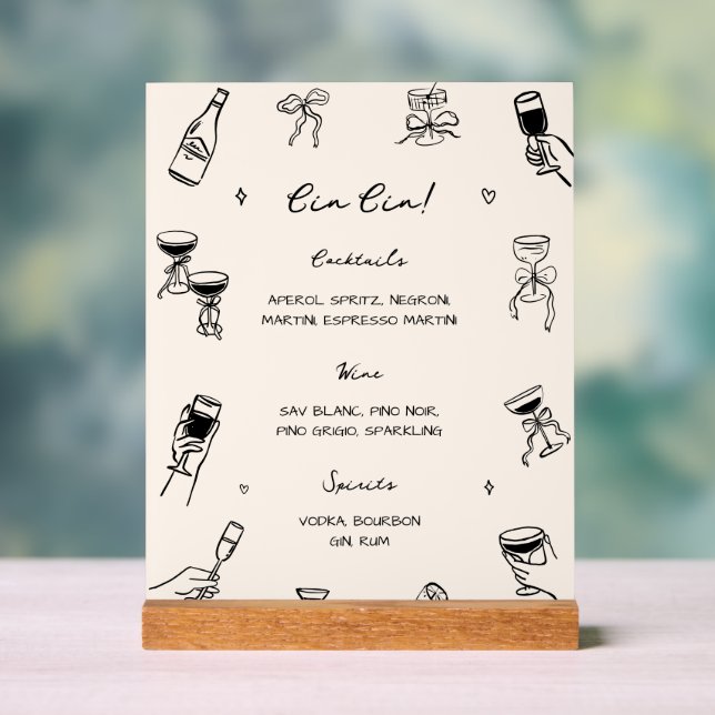 Black and White Italian Wedding Cin Cin Bar  Acrylic Sign (Neutral)