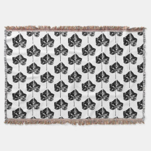 Black and White Ivy Leaf Print Throw Blanket