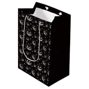 Black and White Jack-O' Lanterns Black Halloween Medium Gift Bag