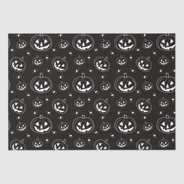 Black and White Jack-O' Lanterns Black Halloween Tissue Paper (Front)