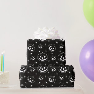 Black and White Jack-O' Lanterns Black Halloween Wrapping Paper