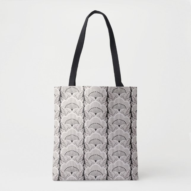 Black And White Japanese Floral Kimono Pattern Tote Bag (Front)