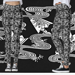 Black and White "Japanese Pattern of Fans" Leggings