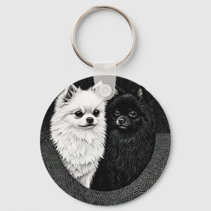 Black and white Japanese spitz dogs Key Ring