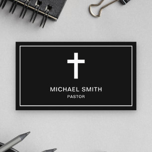 Black and White Jesus Christ Cross Pastor Business Card