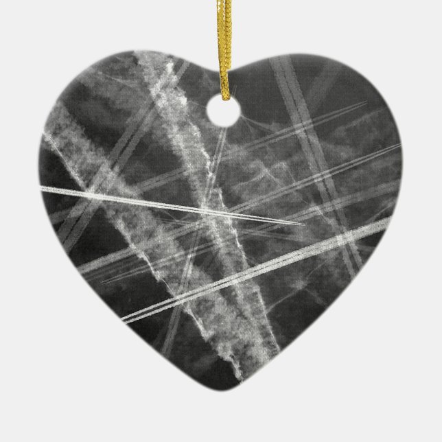 Black and white Jet Trails Ceramic Tree Decoration (Front)