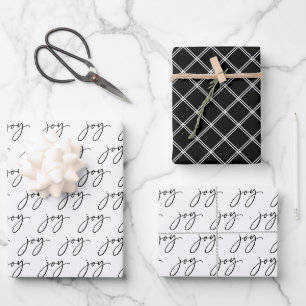 Black and White Joy Holiday Wrapping Paper Sheet