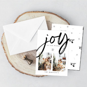Black and White Joy to the World Snowflake Photo Holiday Card