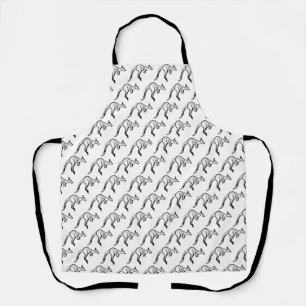 Black and White Jumping Kangaroo Sketch Apron