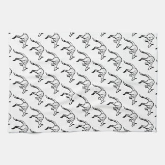 Black and White Jumping Kangaroo Sketch Tea Towel