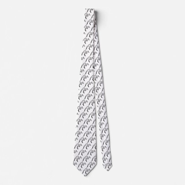 Black and White Jumping Kangaroo Sketch Tie (Front)
