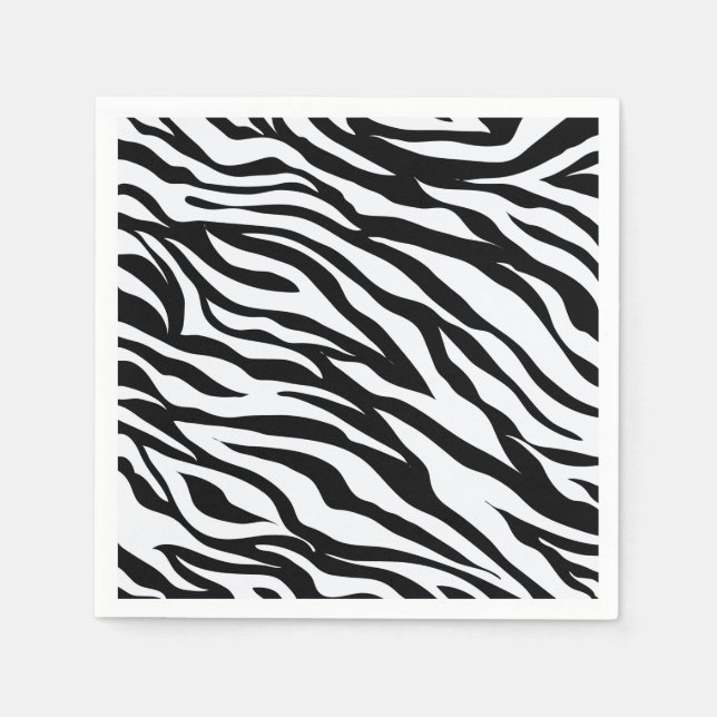 Black and White Jungle Zebra Pattern Print Napkin (Front)