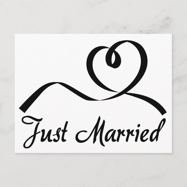 Black And White Just Married Heart Wedding Announcement Postcard (Front)