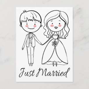 Black And White Just Married Wedding Bride & Groom Announcement Postcard