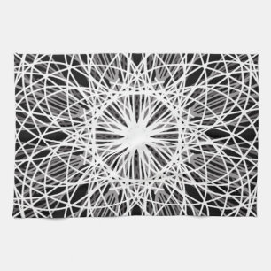 Black and White Kaleidoscope Flower Star Tea Towel